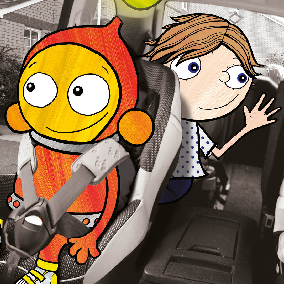 Ziggy in his car seat with Frankie in the back seat