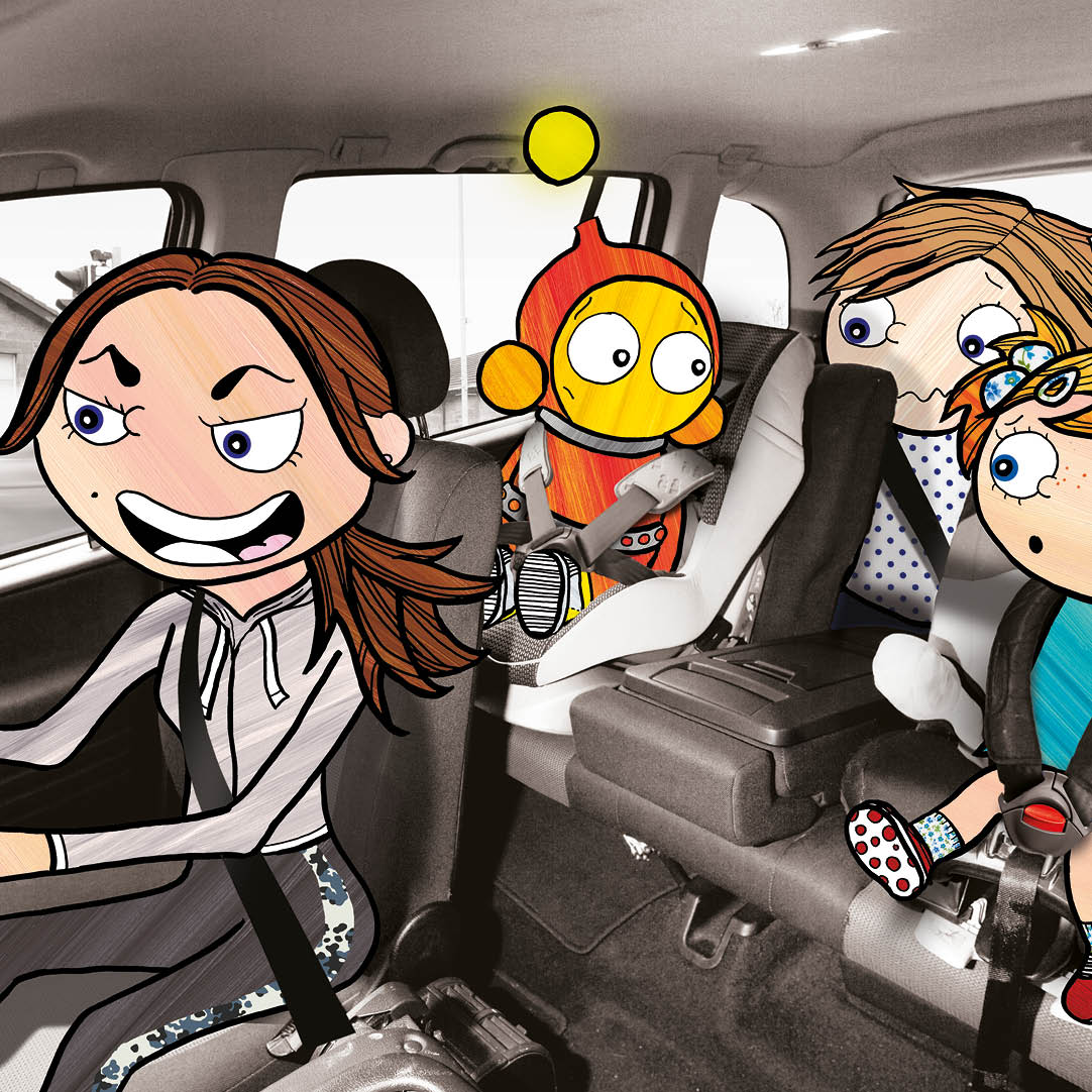 Frankie’s mum looking angry as she drives while Ziggy, Frankie and Maggie look worried in the back seats