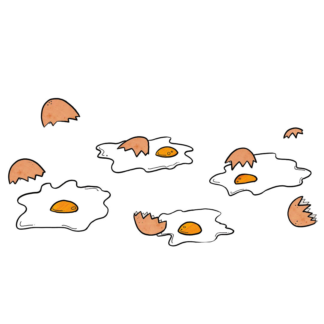 Lots of broken eggs on the ground