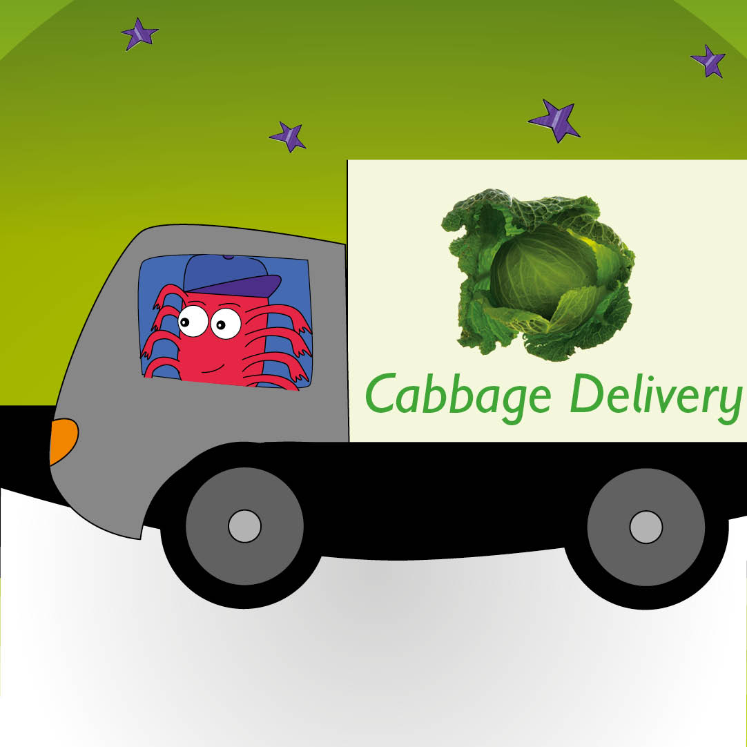An alien with eight arms driving a cabbage delivery truck