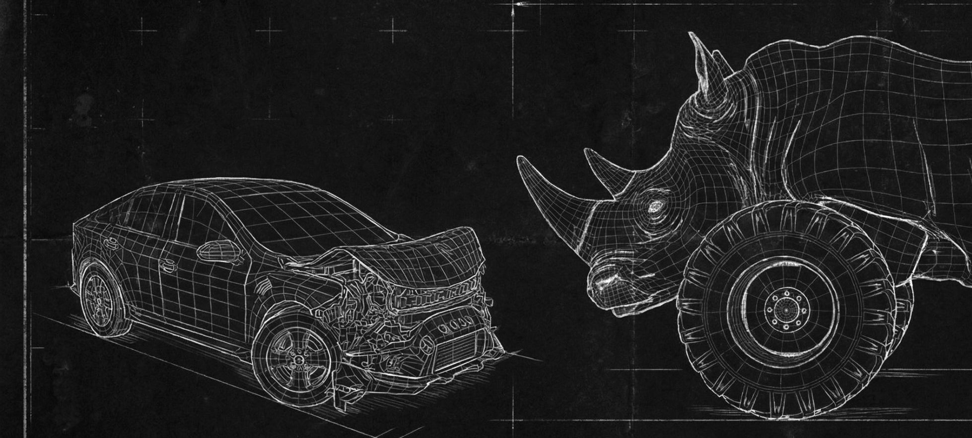 Rhino and car wireframes
